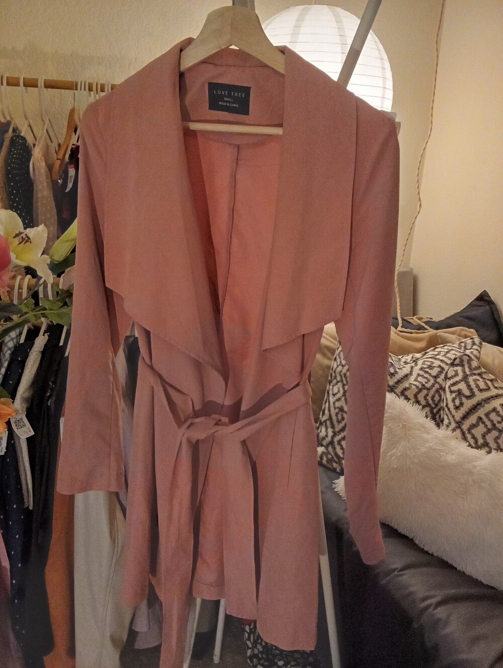Love Tree Dusty Rose Trench Wrap Coat with Belt (S) - Picture 2 of 5
